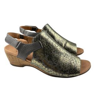 Vionic Tatiana Women’s Slingback Sandals Size 10 Metallic Snake Print Low Wedge